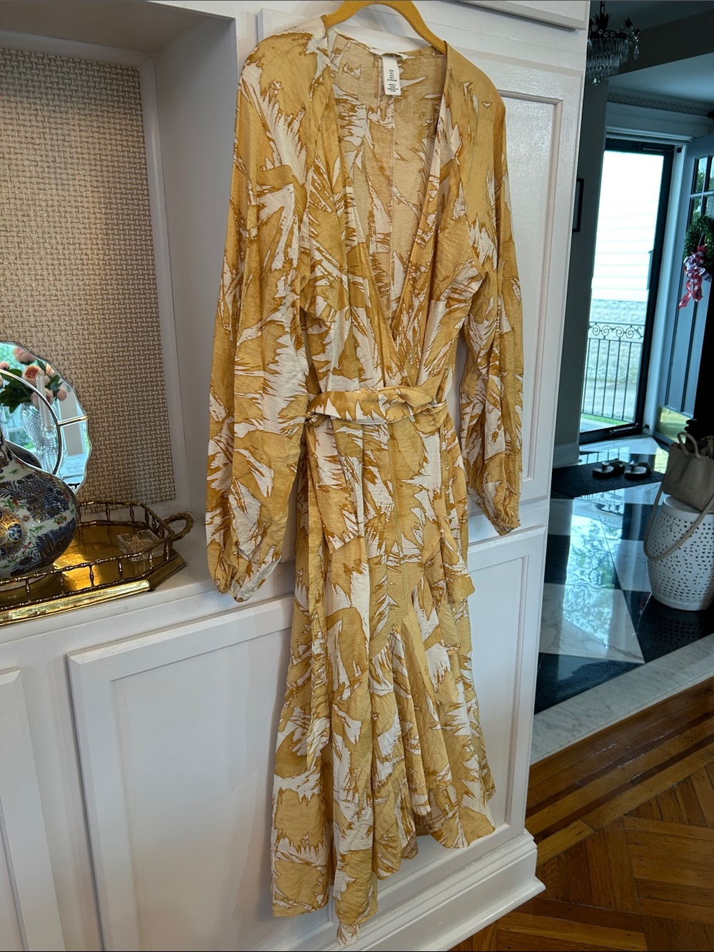 H&M Mustard Yellow and White Printed Wrap Dress